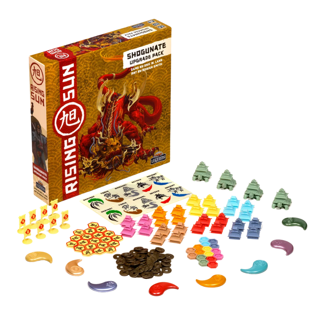 Rising Sun 2nd Edition Shogunate Upgrade Pack with deluxe tokens, coins, and strongholds