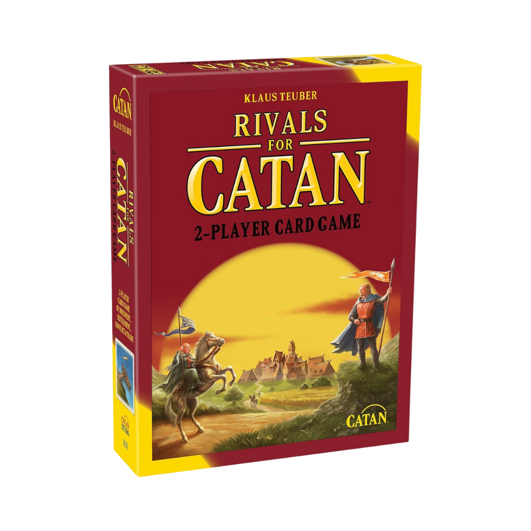 Rivals for Catan box displaying artwork of two rival factions competing for resources.