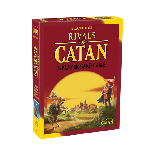 Rivals for Catan box displaying artwork of two rival factions competing for resources.