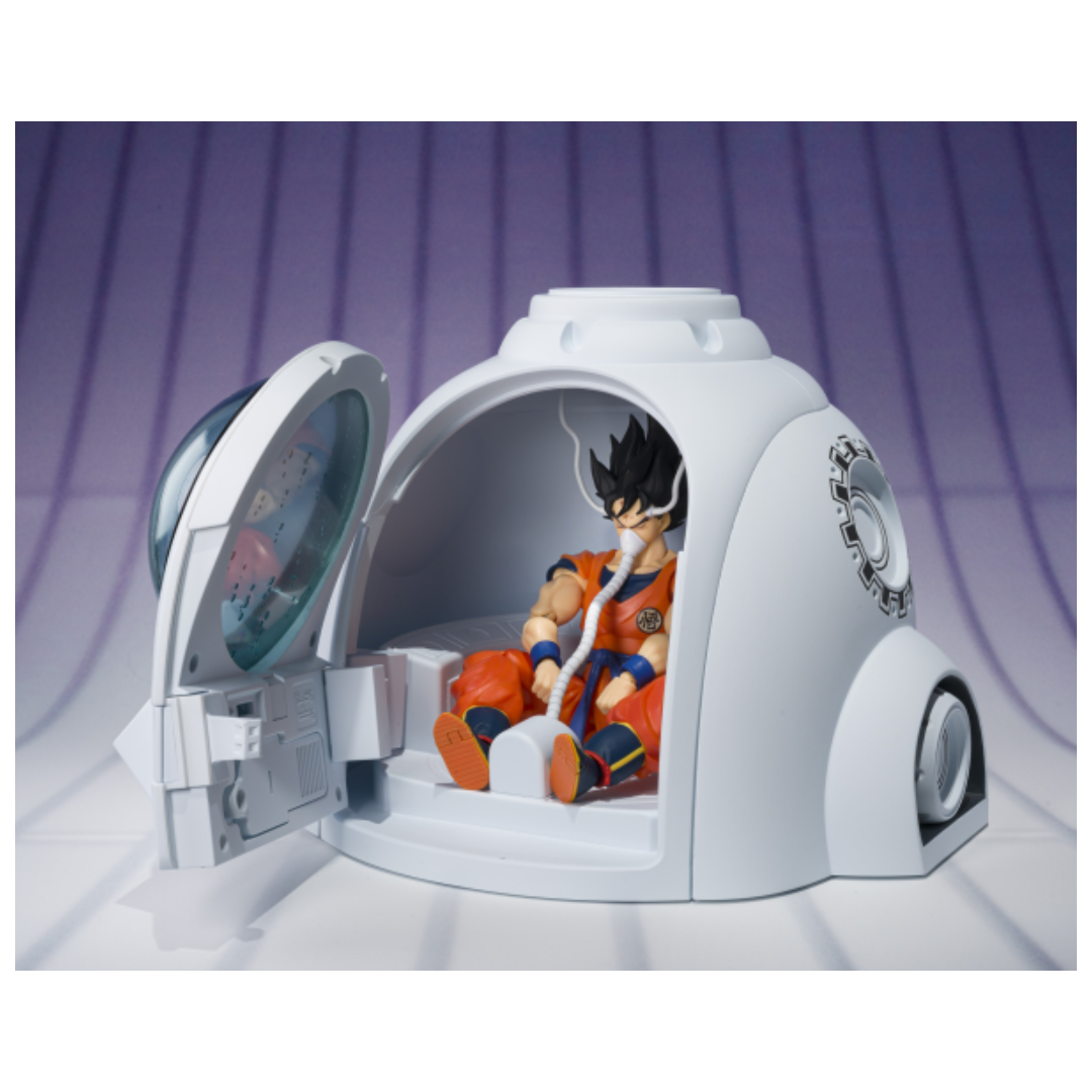 S.H.Figuarts Dragon Ball Z Medical Machine diorama accessory with LED light, Goku-compatible chamber, and recovery scene detailing