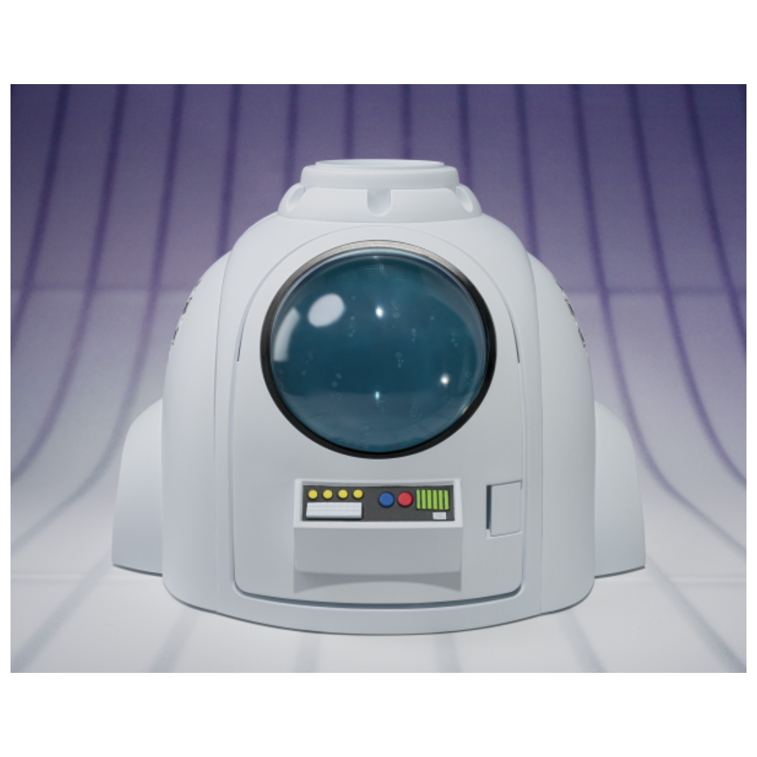 Front view of S.H.Figuarts Dragon Ball Z Medical Machine with closed chamber, detailed control panel, and translucent blue healing tank dome