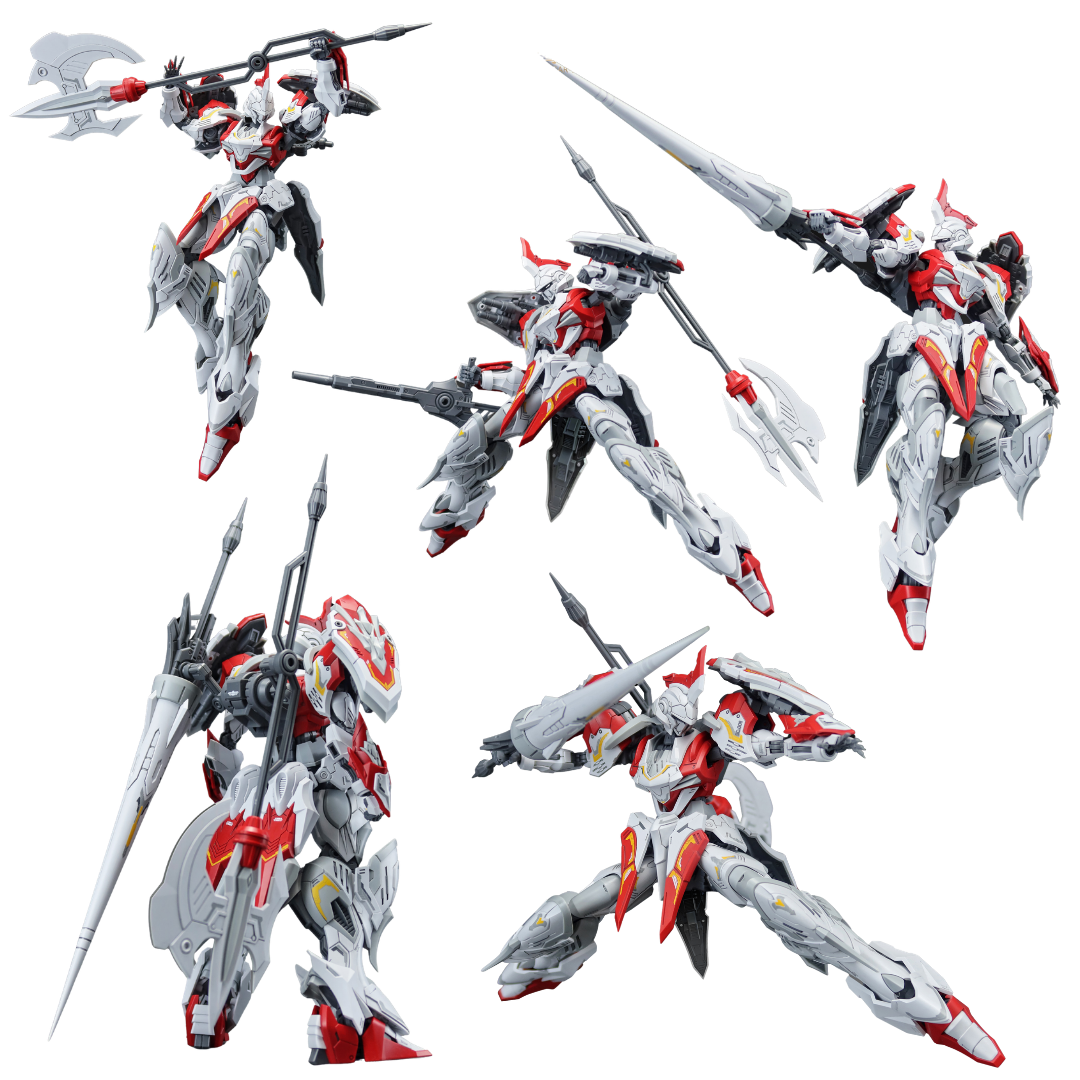 SNAA Soul Spear Lamorak 1/144 Round Table Knights model kit posed with different weapons 