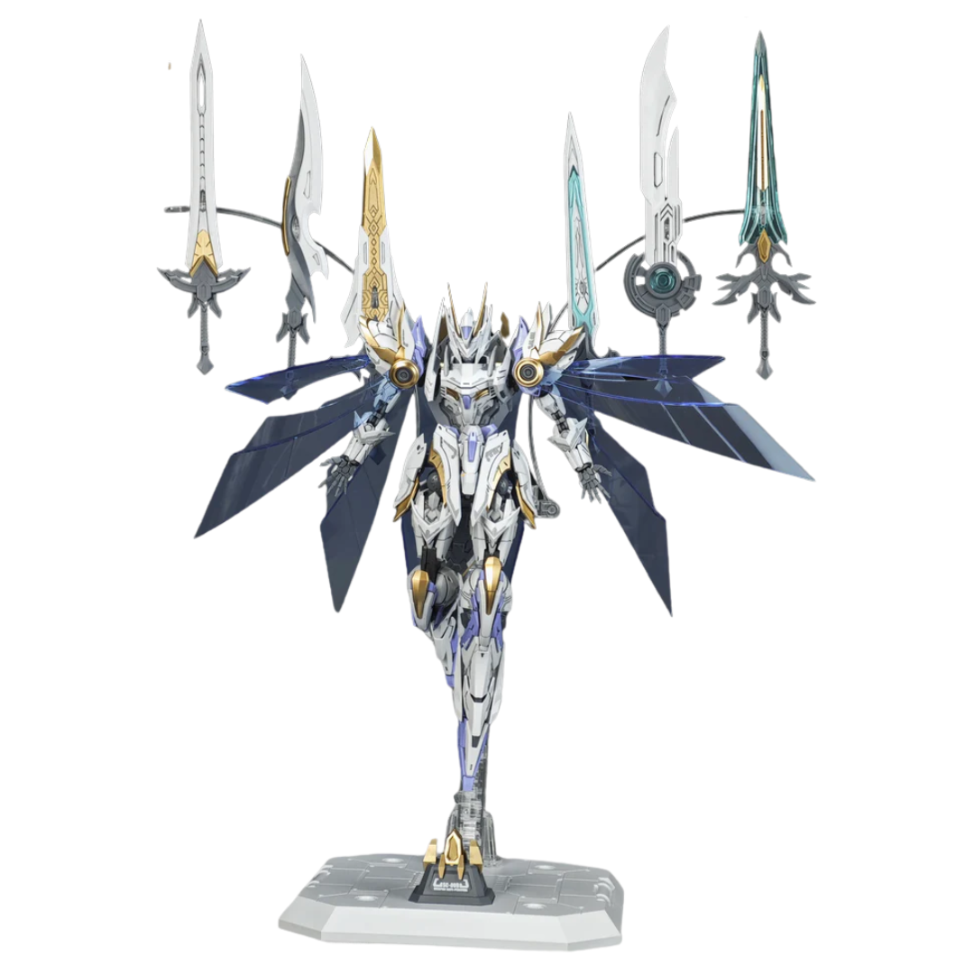 SNAA Divine Invoker Percival Deluxe 1/144 model kit parts layout showing weapons wings effect parts and display base