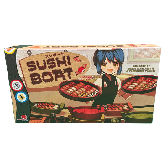 Sushi Boat board game featuring fast-paced sushi drafting, strategic gameplay, and vibrant artwork.