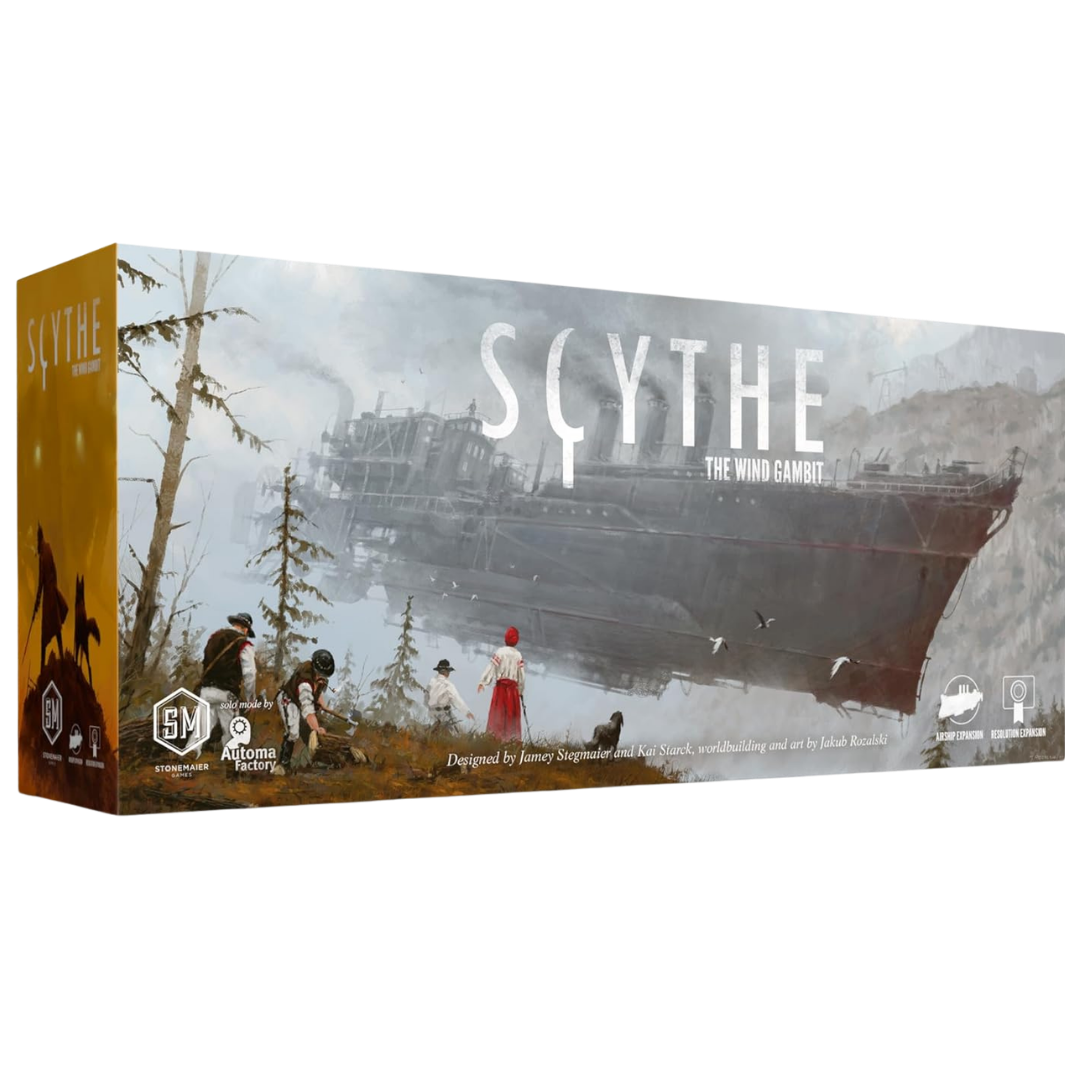 Scythe: The Wind Gambit expansion featuring detailed airship models and new modular game mechanics for thrilling strategy gameplay.