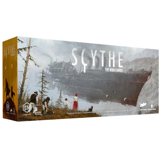 Scythe: The Wind Gambit expansion featuring detailed airship models and new modular game mechanics for thrilling strategy gameplay.