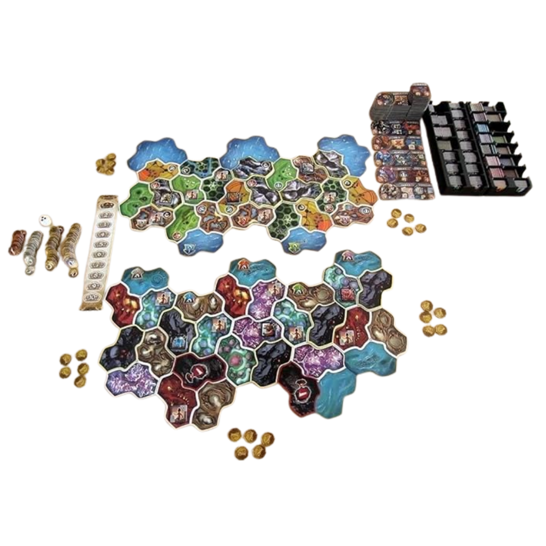 Small World: Realms expansion box featuring modular terrain tiles, preset scenarios, and compatibility with Small World and Small World Underground.