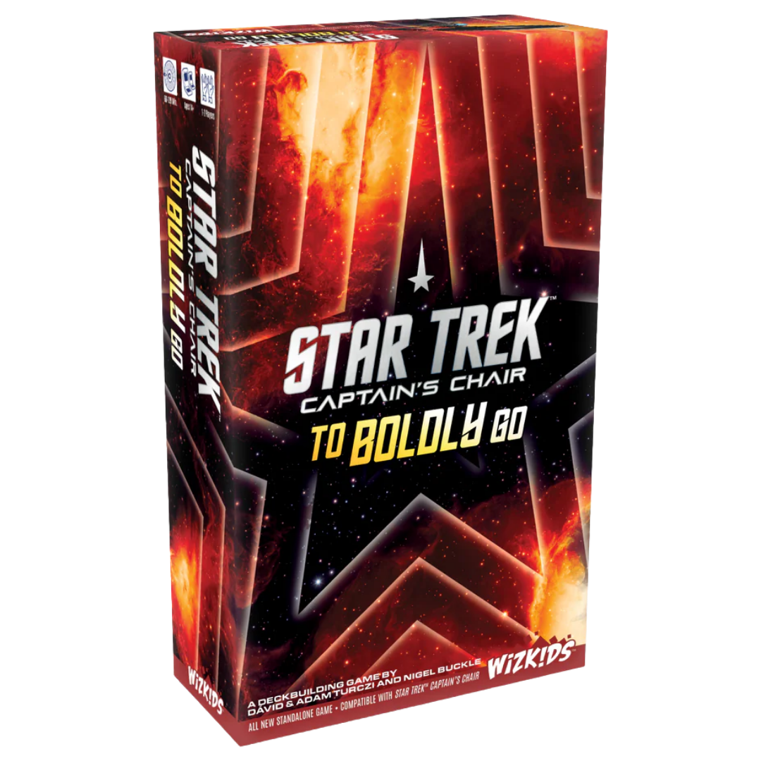 Star Trek Captain's Chair To Boldly Go Expansion with captains ships cards and solo deck building gameplay