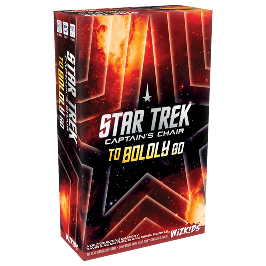 Star Trek Captain's Chair To Boldly Go Expansion with captains ships cards and solo deck building gameplay