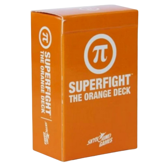 Superfight Orange Deck Geek expansion with 100 nerdy-themed cards featuring sci-fi, comics, and gaming references for ultimate geek showdowns.