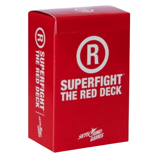 Superfight Red Deck Adult expansion pack featuring 100 hilarious and inappropriate cards for outrageous and unpredictable gameplay.