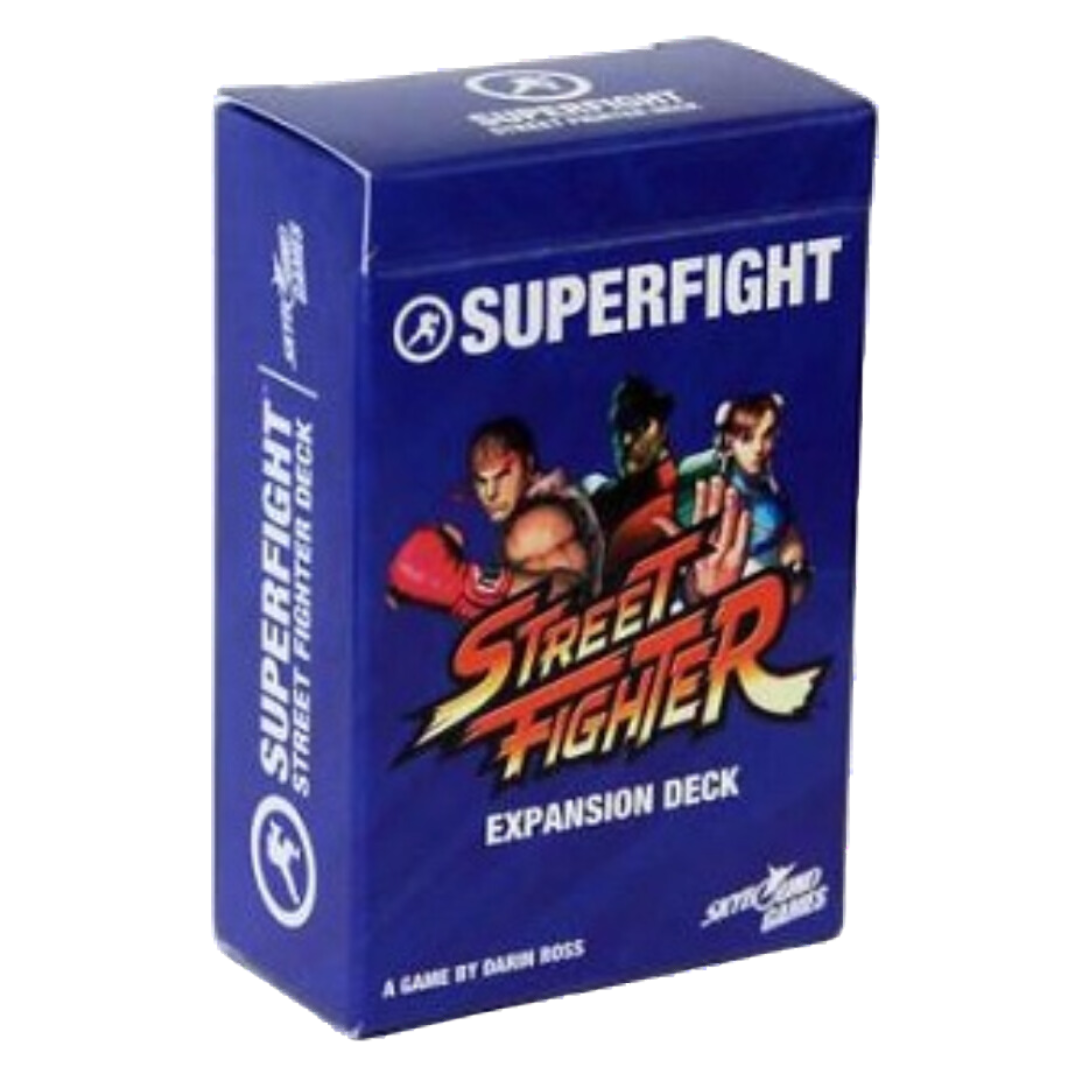 Superfight Street Fighter Deck expansion featuring 100 action-packed cards inspired by Capcom’s legendary fighting game characters and abilities.