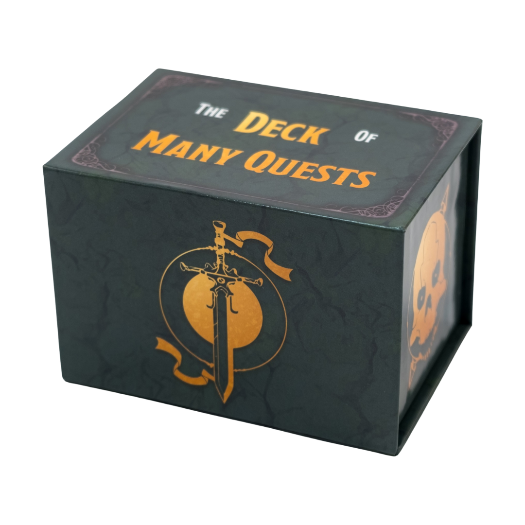 The Deck of Many Quests – a 200-card RPG tool in a stylish magnetic-clasp box, perfect for generating limitless adventures.