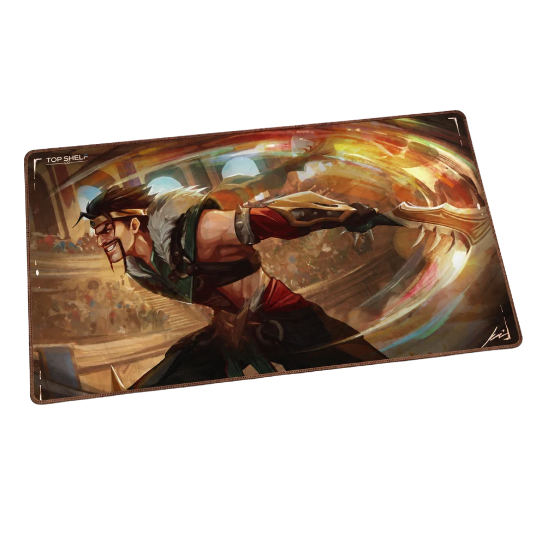 TRUEPLAY x Top Shelf Co. Glorybound premium full-art TCG playmat featuring arena warrior artwork