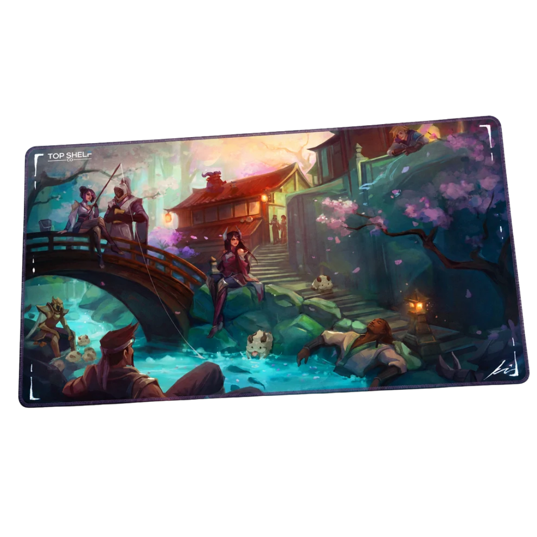 TRUEPLAY x Top Shelf Co. Stillwater premium full-art TCG playmat featuring a tranquil fantasy village scene