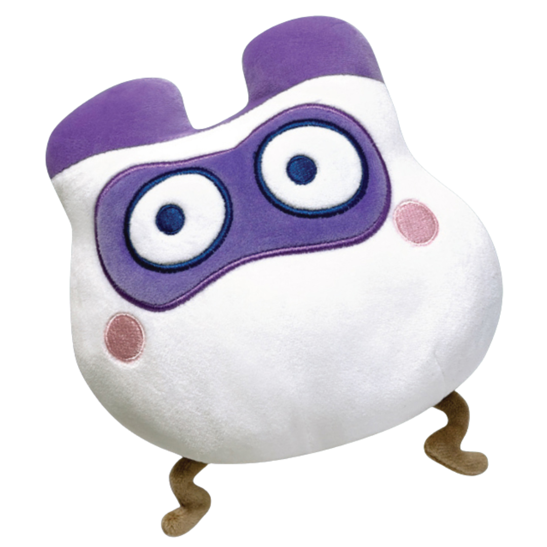 Tamagotchi Maskutchi plush 6-inch toy with mischievous design, stitched details, and bright colors
