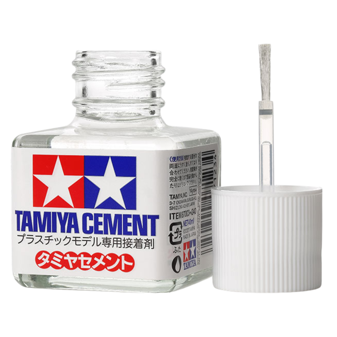 Tamiya Cement 40 ml square bottle with brush applicator for plastic model assembly