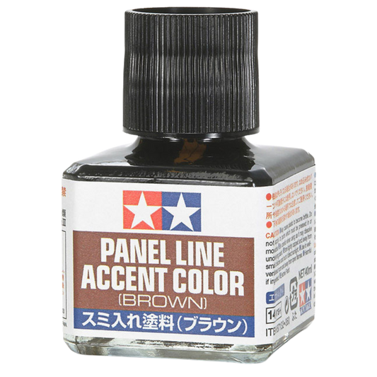 Tamiya Panel Line Accent Color Brown 40 ml bottle with brush applicator for model detailing
