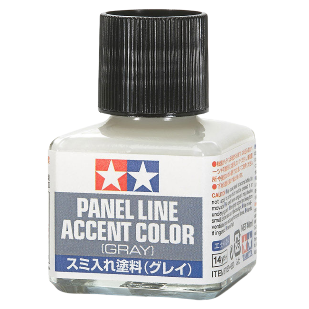 Image Alt Text
Tamiya Panel Line Accent Color Gray 40 ml bottle with brush applicator for subtle detailing