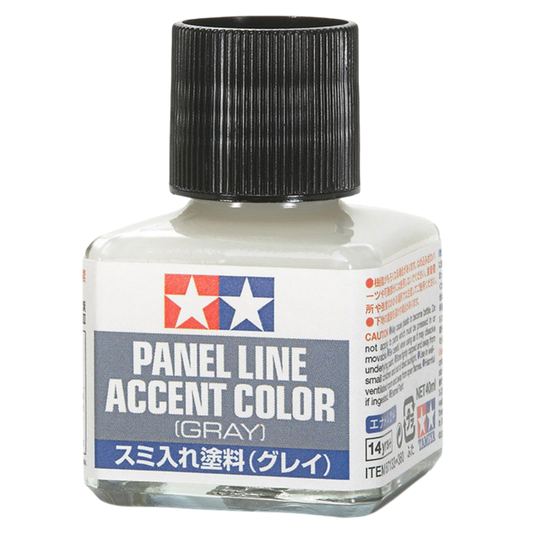 Image Alt Text
Tamiya Panel Line Accent Color Gray 40 ml bottle with brush applicator for subtle detailing