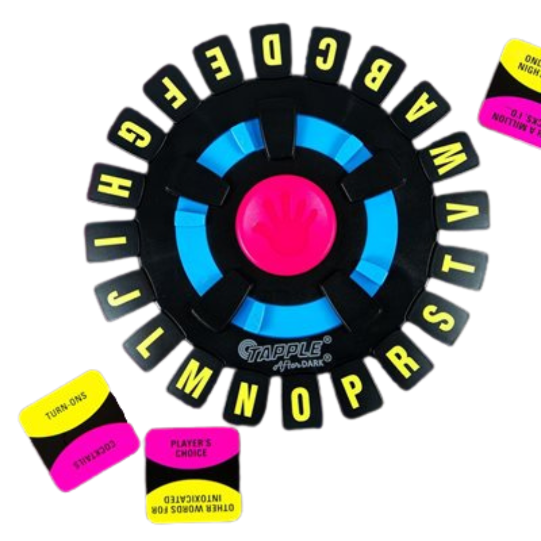 Tapple After Dark adult party game with electronic wheel and category cards