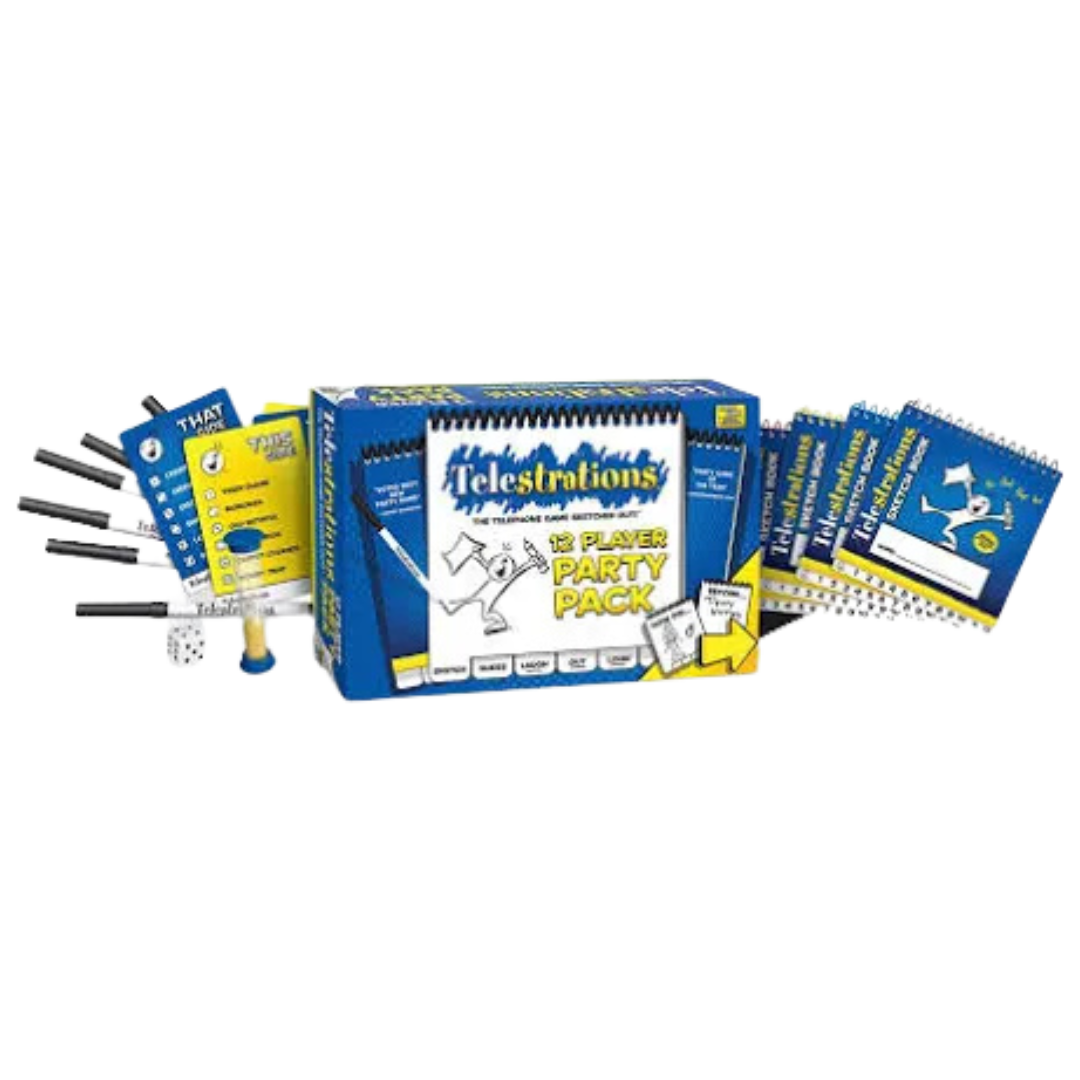 Telestrations Party Pack 12 Player Edition, hilarious drawing and guessing game for families, parties, and group game nights.







