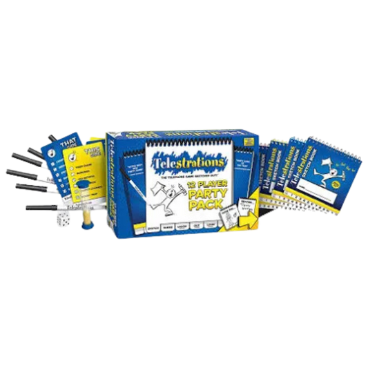 Telestrations Party Pack 12 Player Edition, hilarious drawing and guessing game for families, parties, and group game nights.







