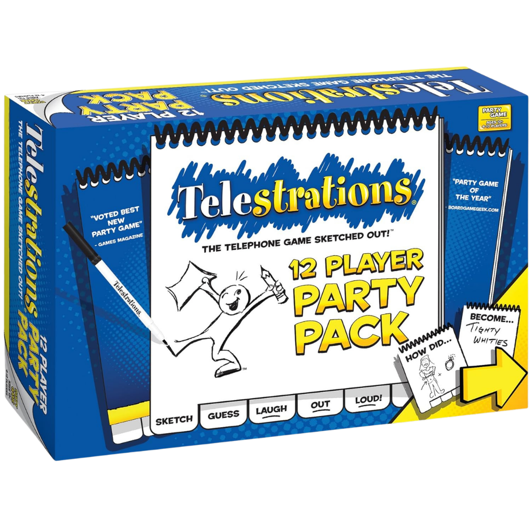 Telestrations Party Pack 12 Player Edition, hilarious drawing and guessing game for families, parties, and group game nights