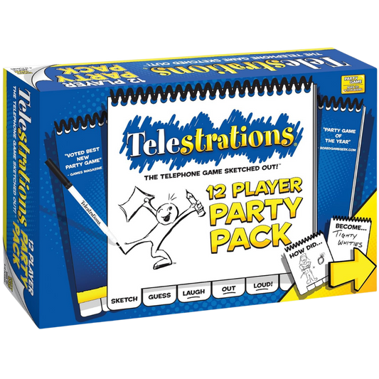 Telestrations Party Pack 12 Player Edition, hilarious drawing and guessing game for families, parties, and group game nights