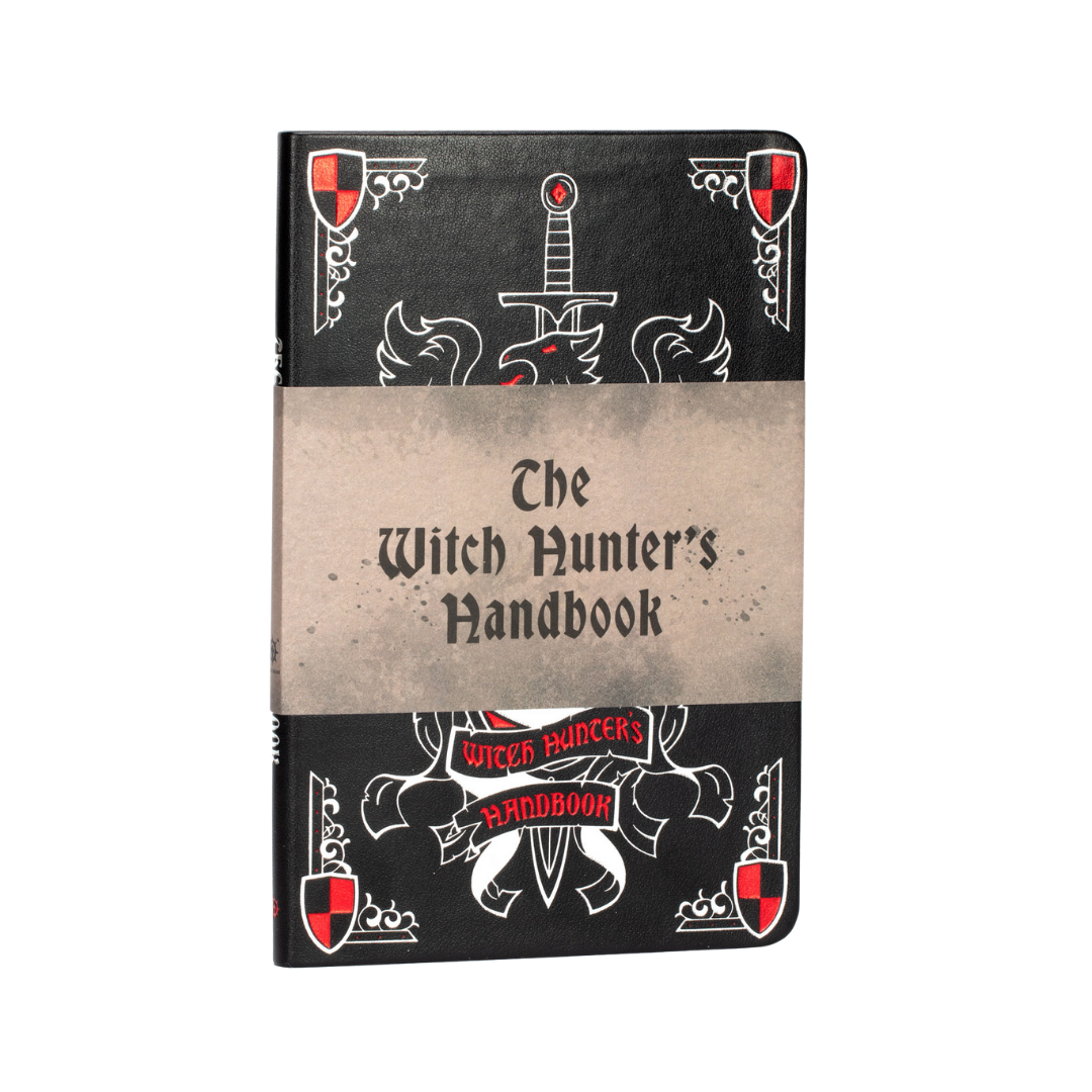 The Witch Hunter’s Handbook Warhammer book cover showing black cover design with sword and heraldic symbols