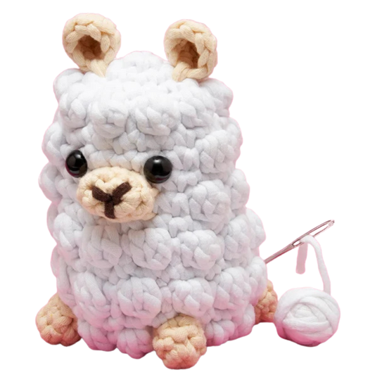 The Woobles Gertrude the Llama white crochet figure with textured fleece and cream details