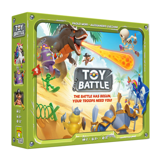 Toy Battle board game, fast-paced 2-player tactical strategy game featuring toy troop battles across diverse terrains with quick 15-minute gameplay.