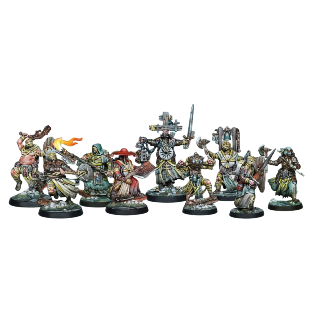Trench Crusade Procession of the Sacred Affliction warband painted miniatures for tabletop skirmish game