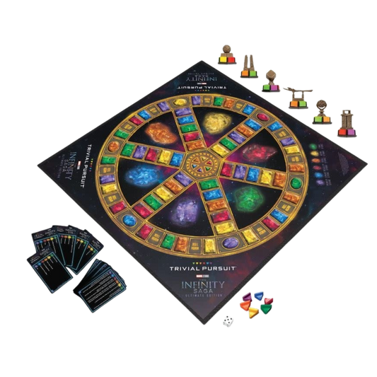 Trivial Pursuit - Marvel Infinity Saga Ultimate Edition with 1,800 questions covering the entire Marvel Cinematic Universe for thrilling game nights.