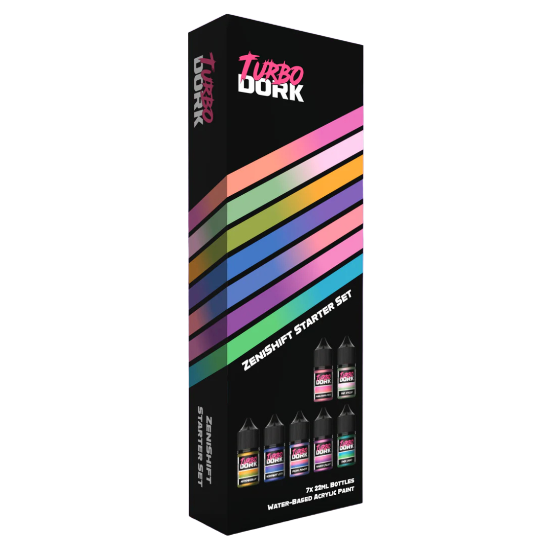 Turbo Dork Zenishift Starter Set box, 7x 22ml acrylic paints, colour-shift miniatures painting set