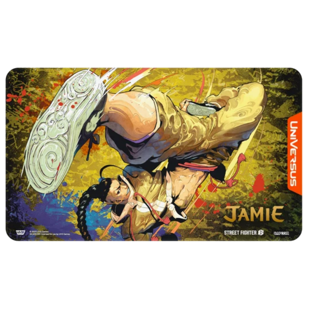 UVS Games Street Fighter 6 Challenger Series playmat featuring custom Jamie character artwork.