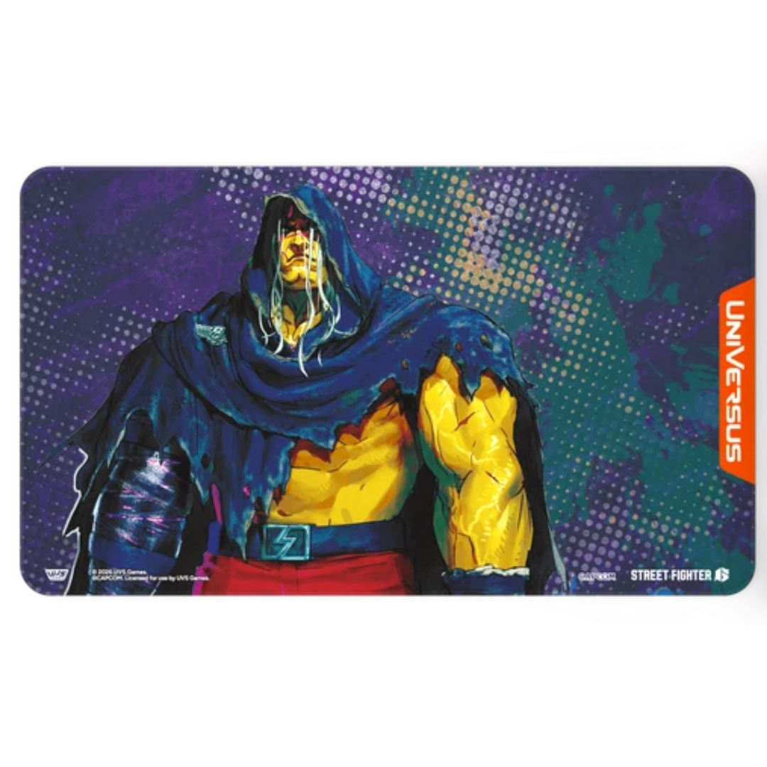 UniVersus Street Fighter 6 Challenger Series M. Bison Playmat featuring purple and teal character artwork