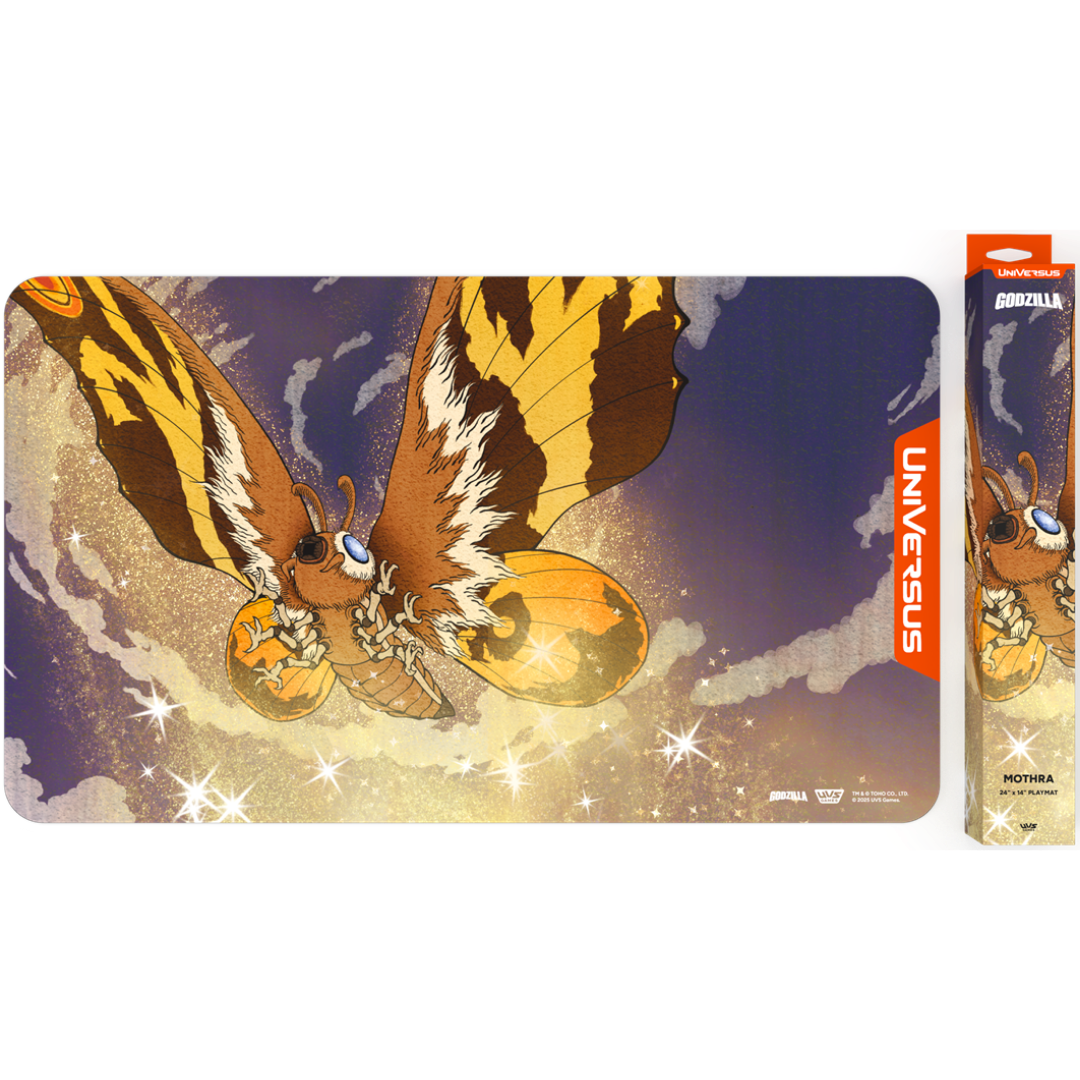 UVS Games Godzilla Mothra Divine Moth playmat for UniVersus trading card game and tabletop gaming enthusiasts