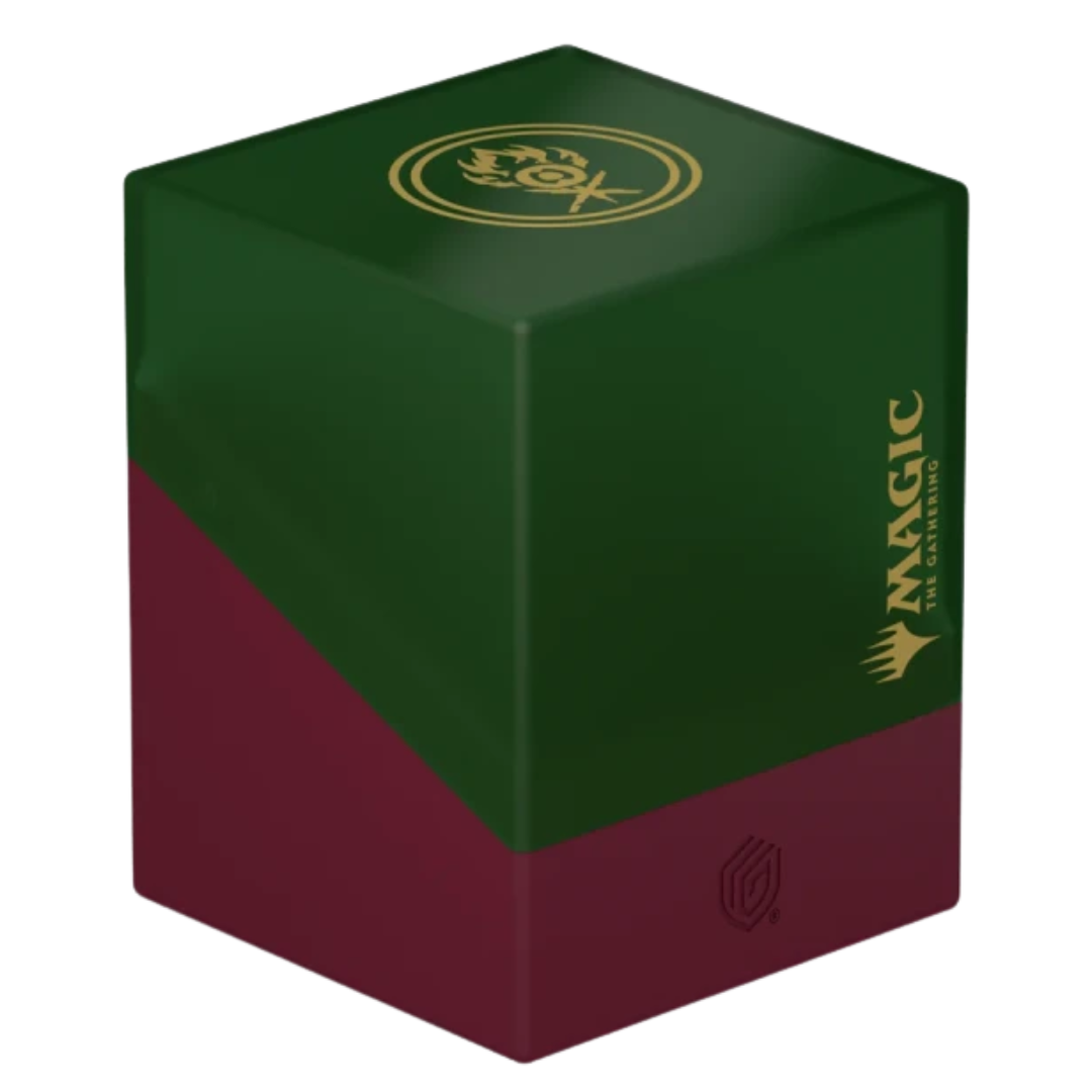 Ultimate Guard Boulder 100+ MTG Gruul deck box—sturdy, high-quality storage for Magic: The Gathering cards in Gruul guild colors, red and green.