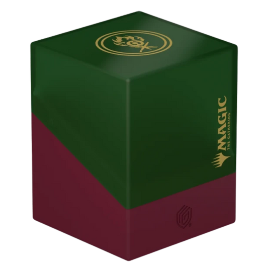 Ultimate Guard Boulder 100+ MTG Gruul deck box—sturdy, high-quality storage for Magic: The Gathering cards in Gruul guild colors, red and green.