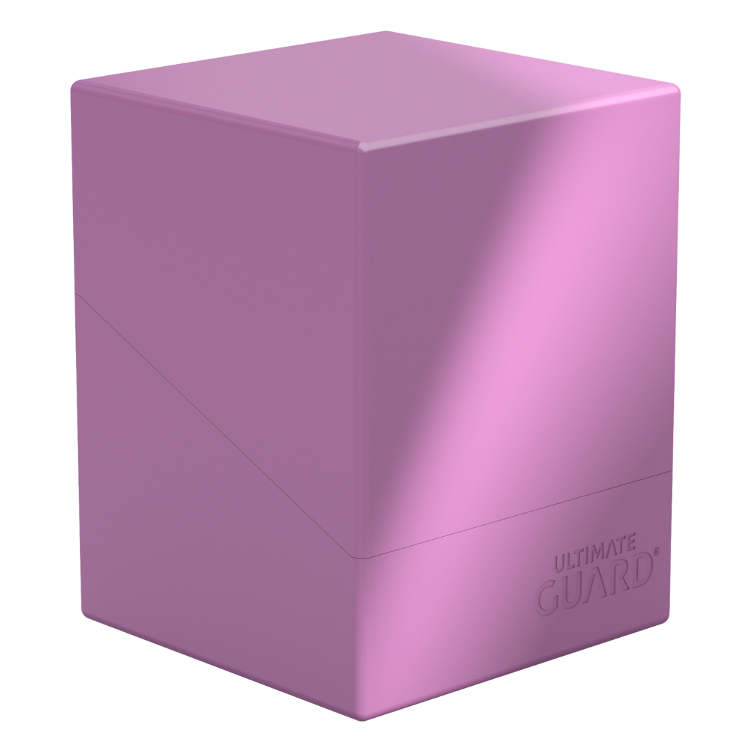 Ultimate Guard Boulder 100+ Solid Lavender Deck Case, durable card holder for trading card games, accommodates up to 100 double-sleeved cards, perfect for collectors.