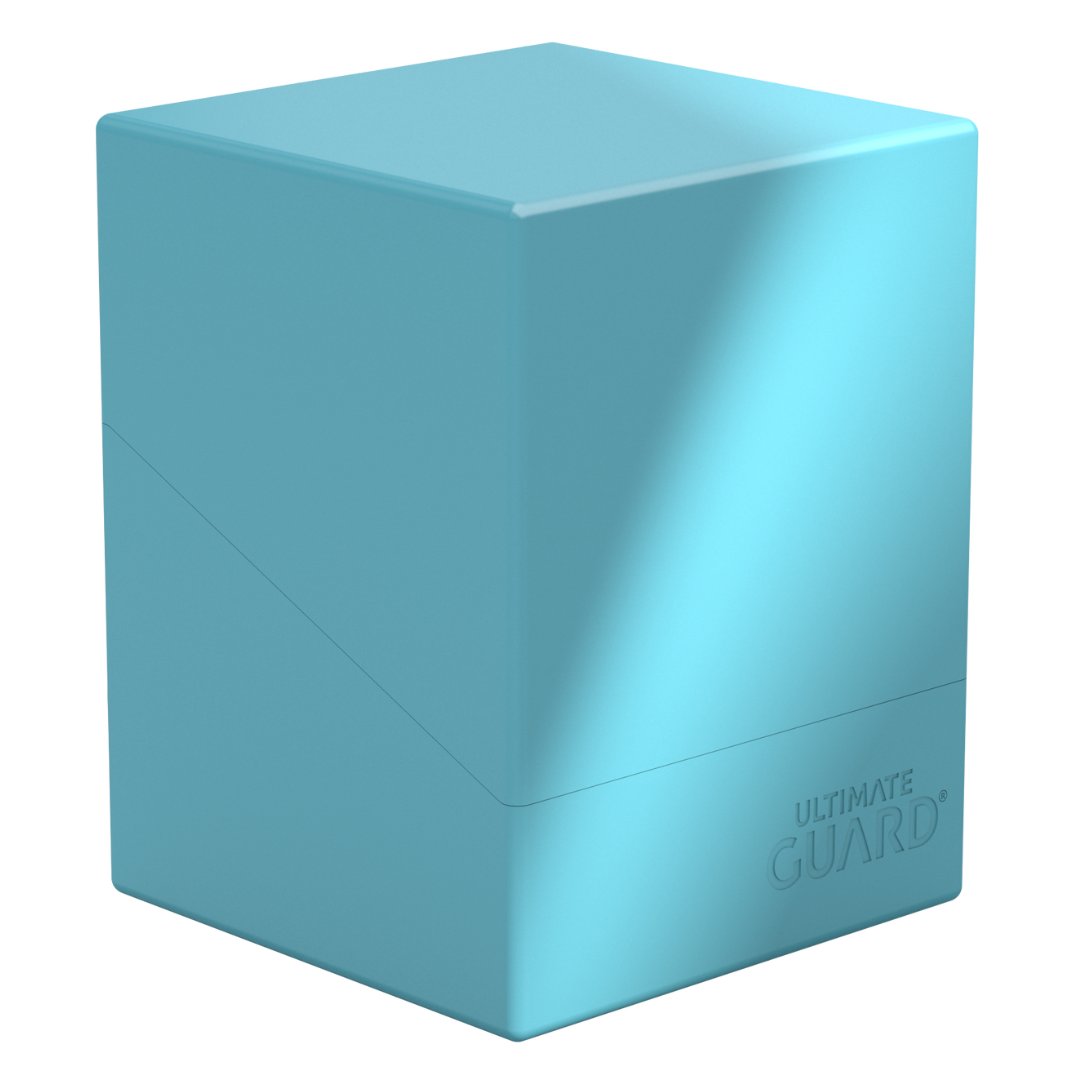 Ultimate Guard Boulder 100+ Solid Turquoise Deck Case, durable card holder for trading card games, accommodates up to 100 double-sleeved cards, perfect for collectors.