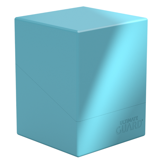 Ultimate Guard Boulder 100+ Solid Turquoise Deck Case, durable card holder for trading card games, accommodates up to 100 double-sleeved cards, perfect for collectors.