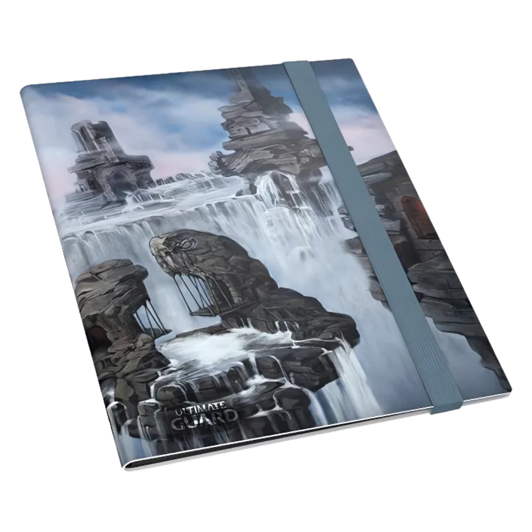 Ultimate Guard 9 Pocket Flexxfolio Lands Edition II Island card binder with oceanic artwork, acid-free side-loading pages, elastic strap closure, and premium protection.