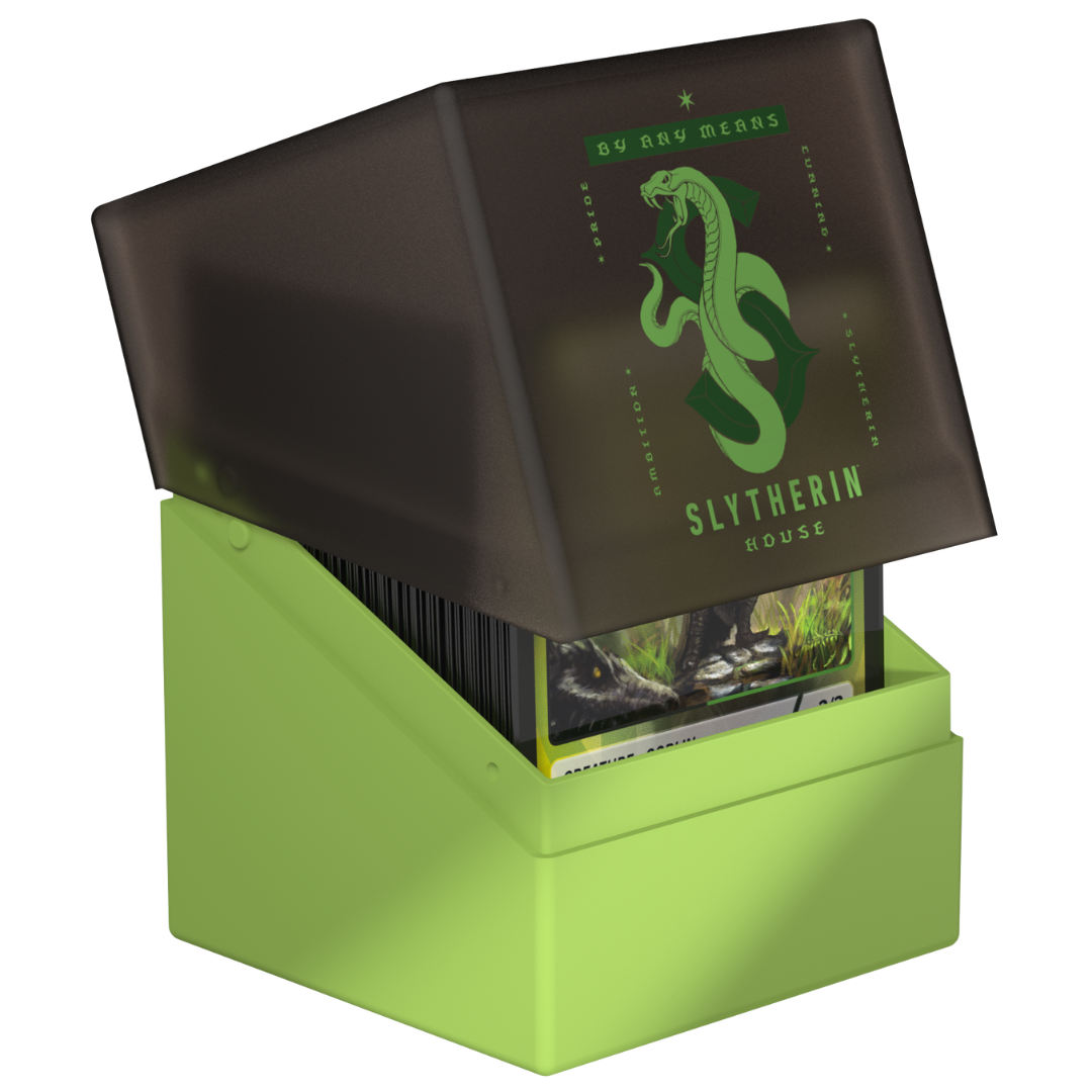 Ultimate Guard Slytherin Deck Box Open Image showing green Slytherin crest