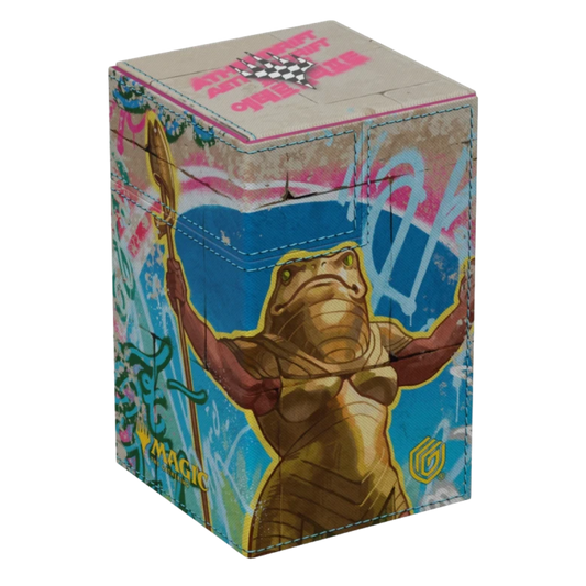 Ultimate Guard Flip’n’Tray 100+ Aetherdrift deck box featuring Sab-Sunen, Luxa Embodied artwork, Xenoskin material, magnetic closure, and removable dice tray.