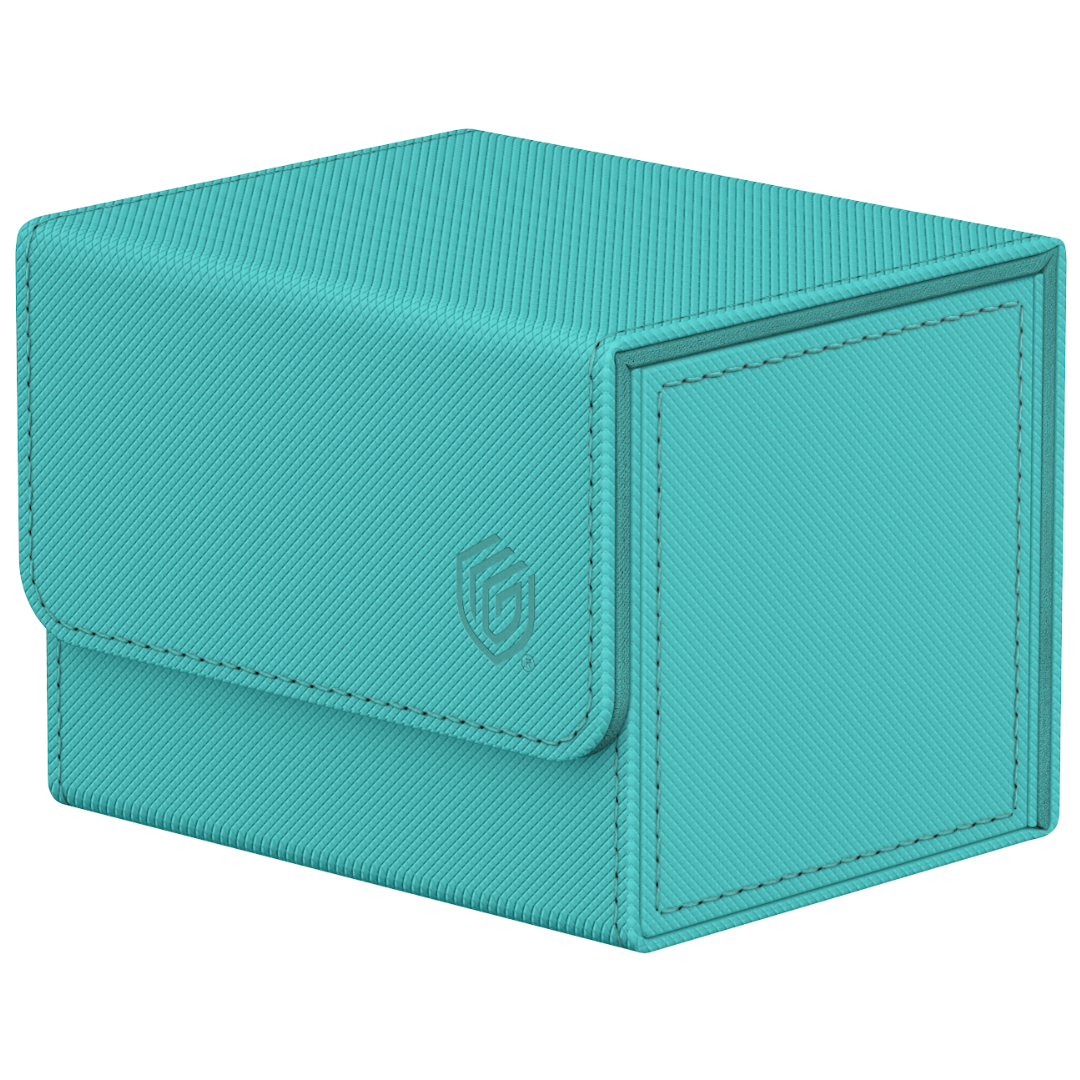 Ultimate Guard Sidewinder 100+ Summer Edition Lagoon deck box with Xenoskin exterior and microfiber lining, holds 100 double-sleeved cards