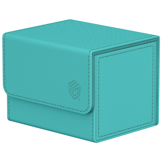 Ultimate Guard Sidewinder 100+ Summer Edition Lagoon deck box with Xenoskin exterior and microfiber lining, holds 100 double-sleeved cards