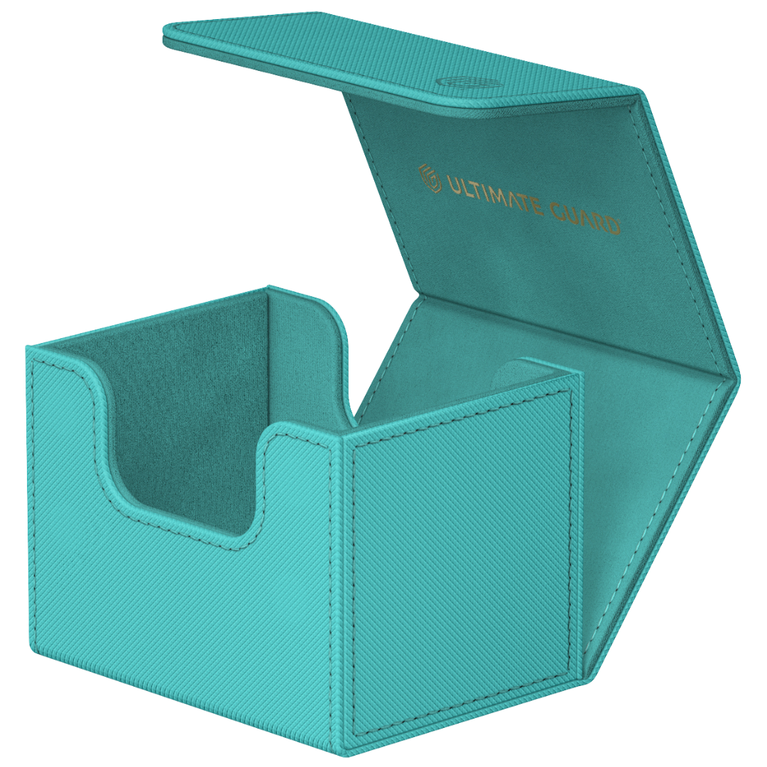 Ultimate Guard Sidewinder 100+ Summer Edition Lagoon deck box open with space for 100 double-sleeved trading cards