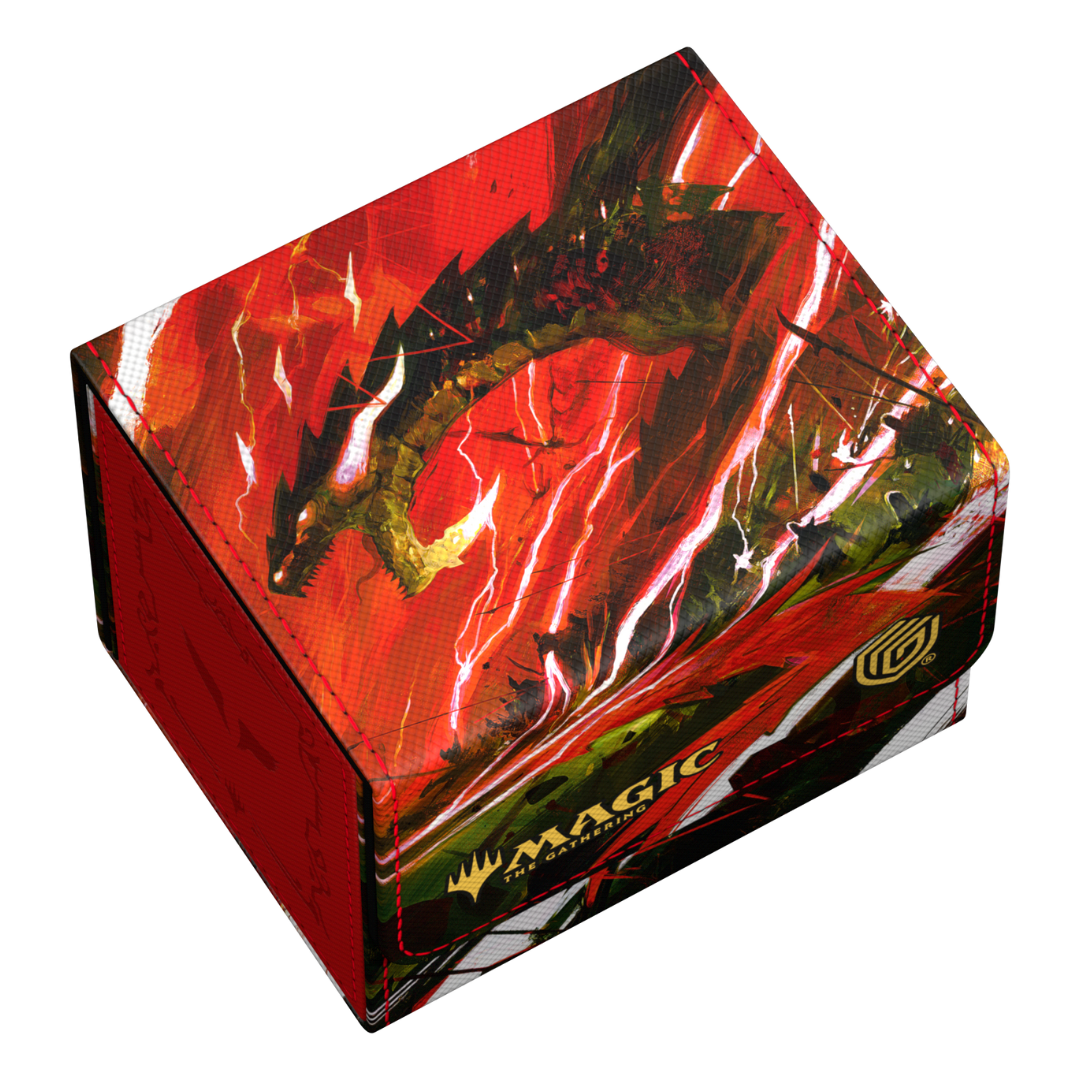 Ultimate Guard Sidewinder 100+ - Tarkir Dragonstorm - V5 deck box, showcasing vibrant Tarkir Dragonstorm artwork, reinforced corners, and secure magnetic closure for enhanced card storage.